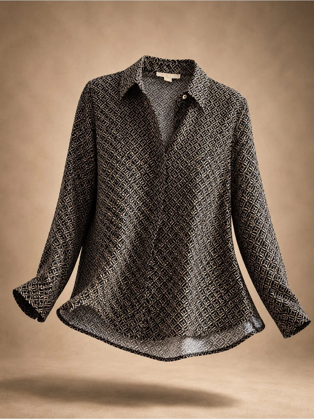 Michael Kors Black and Cream Geometric Button-Down Blouse